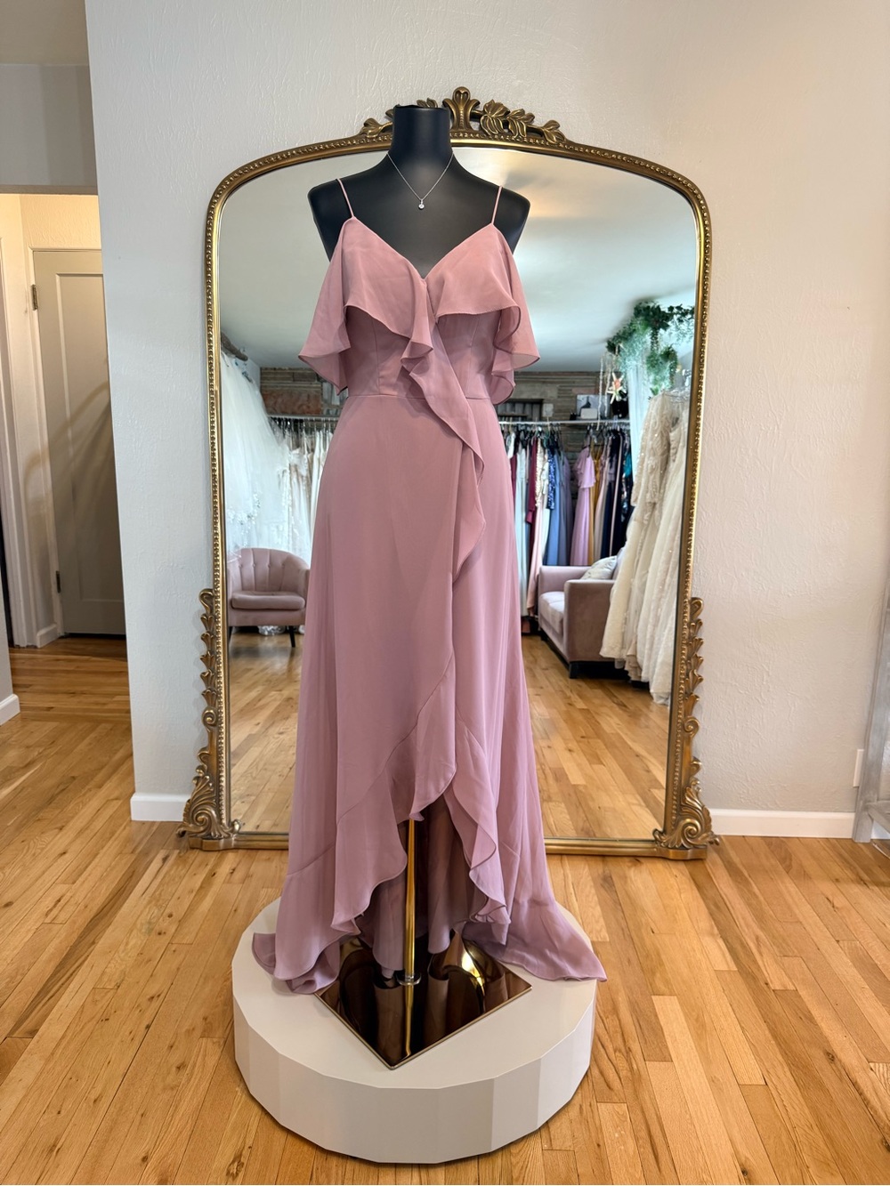 SORELLA VITA Dusty Rose Ruffle High-Low Gown